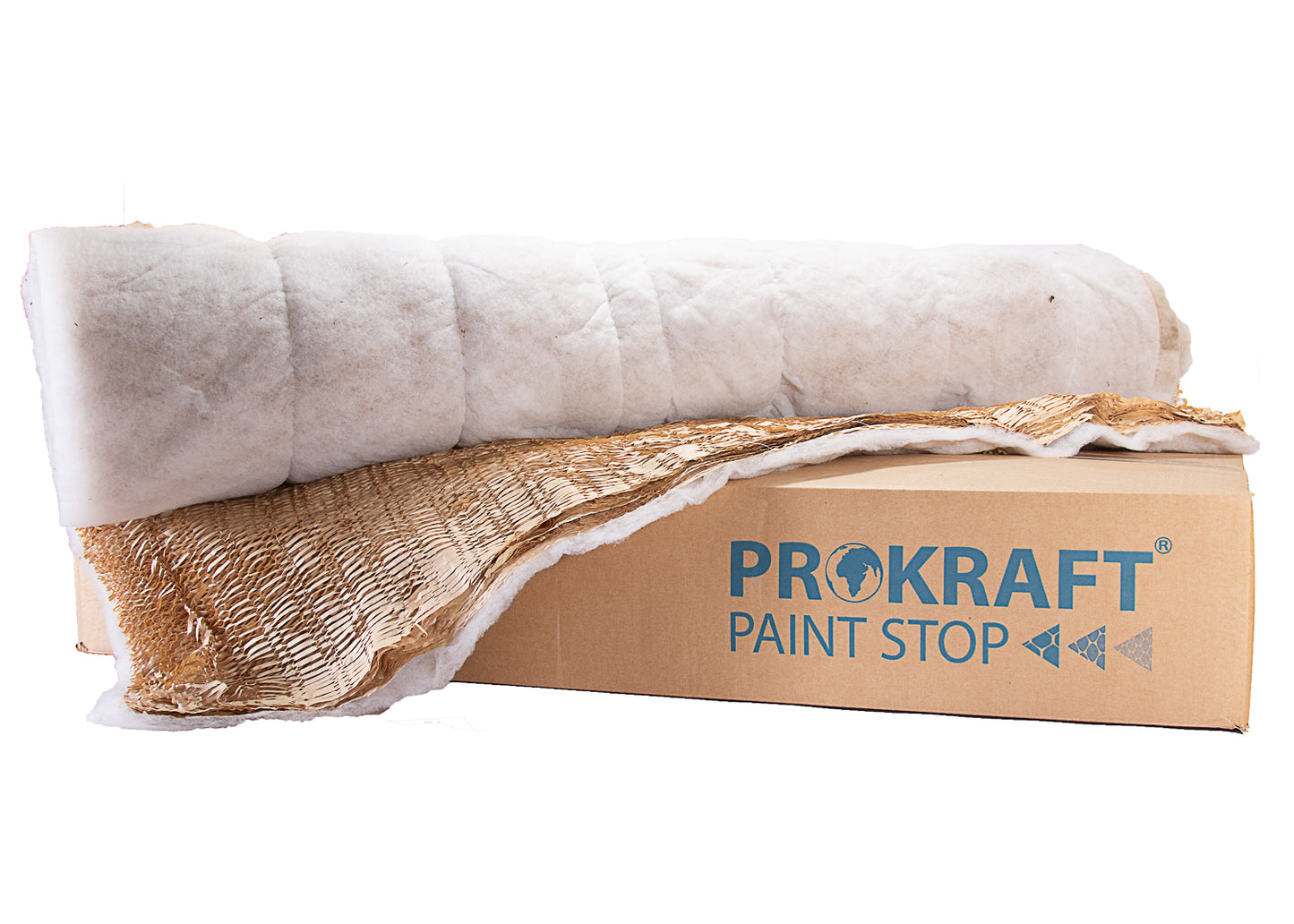 Paper paint filter paper resting on a cardboard box with the brand name visible.