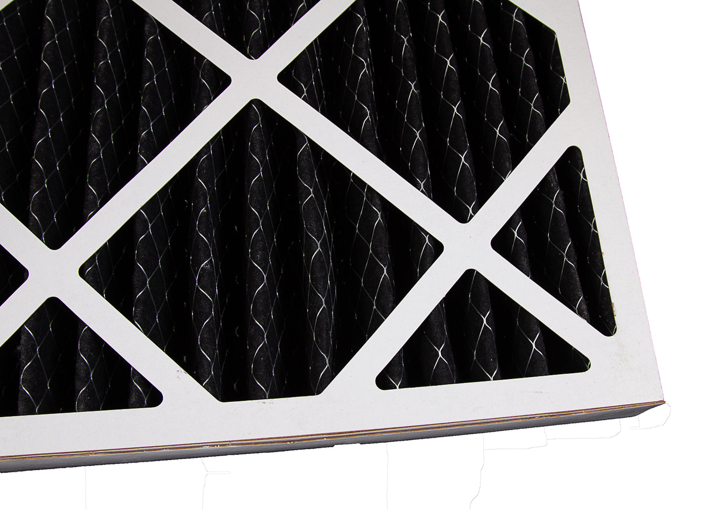photo showing the rear of our fume arresting carbon panels. this shows the pleats, metal supports and moisture resistant cardboard frame