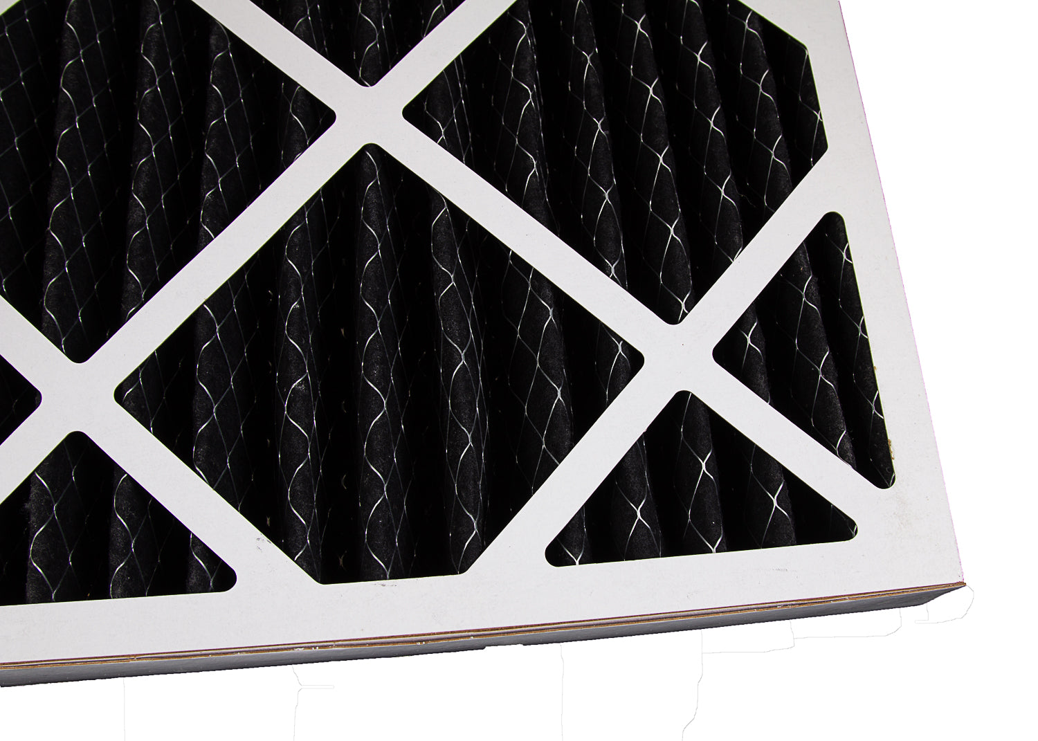 photo showing the rear of our fume arresting carbon panels. this shows the pleats, metal supports and moisture resistant cardboard frame