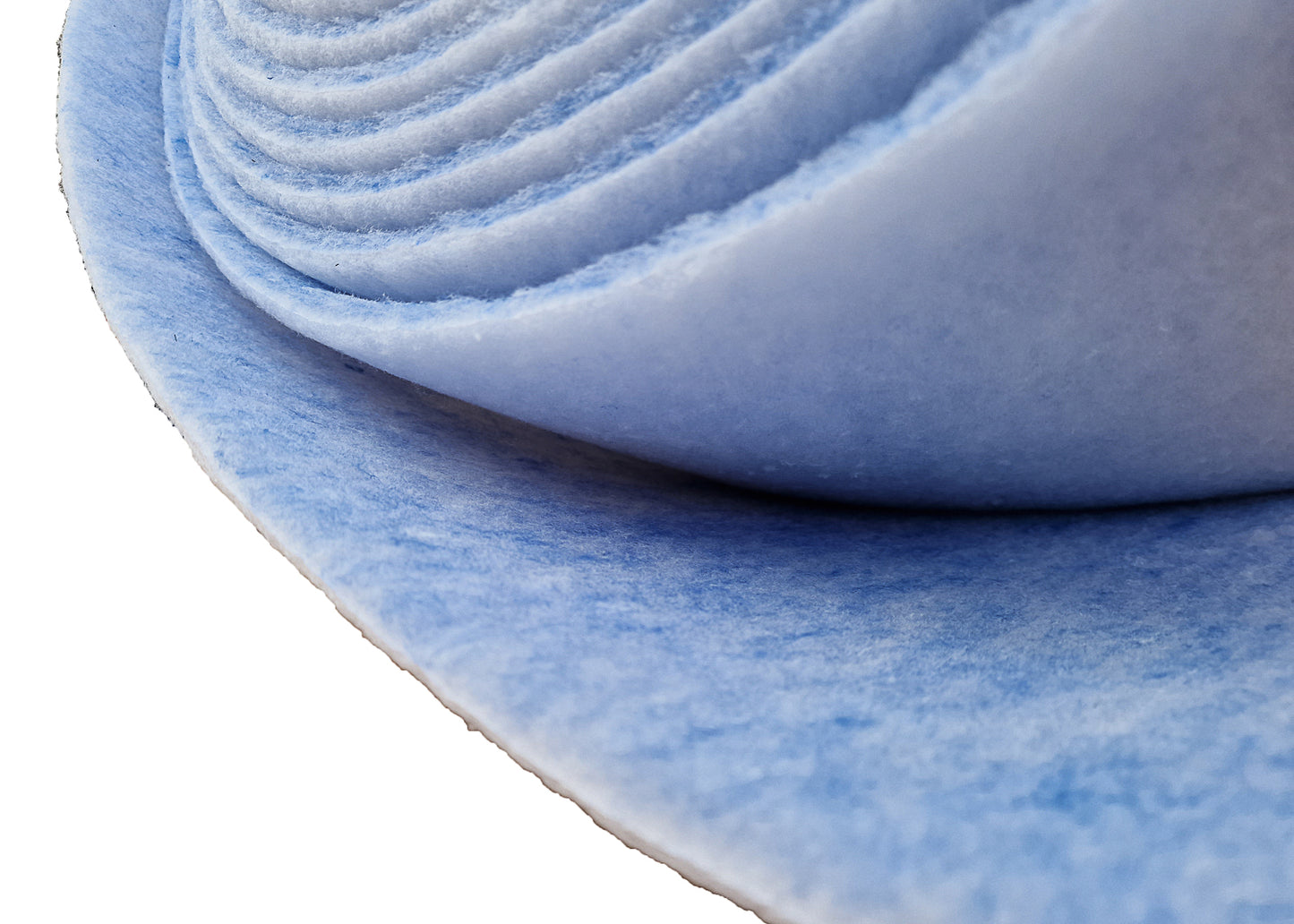 close up photo of our blue and white filter roll for the capture of dust and paint particles