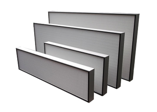 HEPA laminar flow panel filters with metal frame, for air filtration in controlled contamination areas.