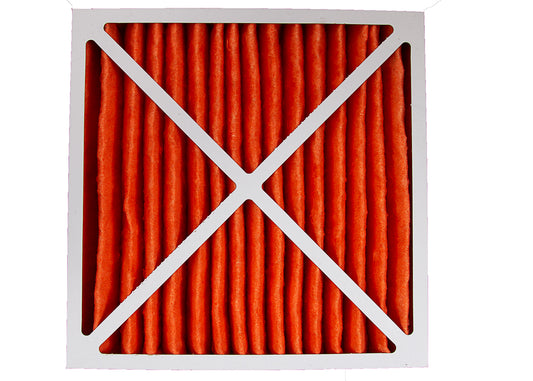 A pleated air filter panel for use in spray booths. Cardboard frame make the filter lightweight.
